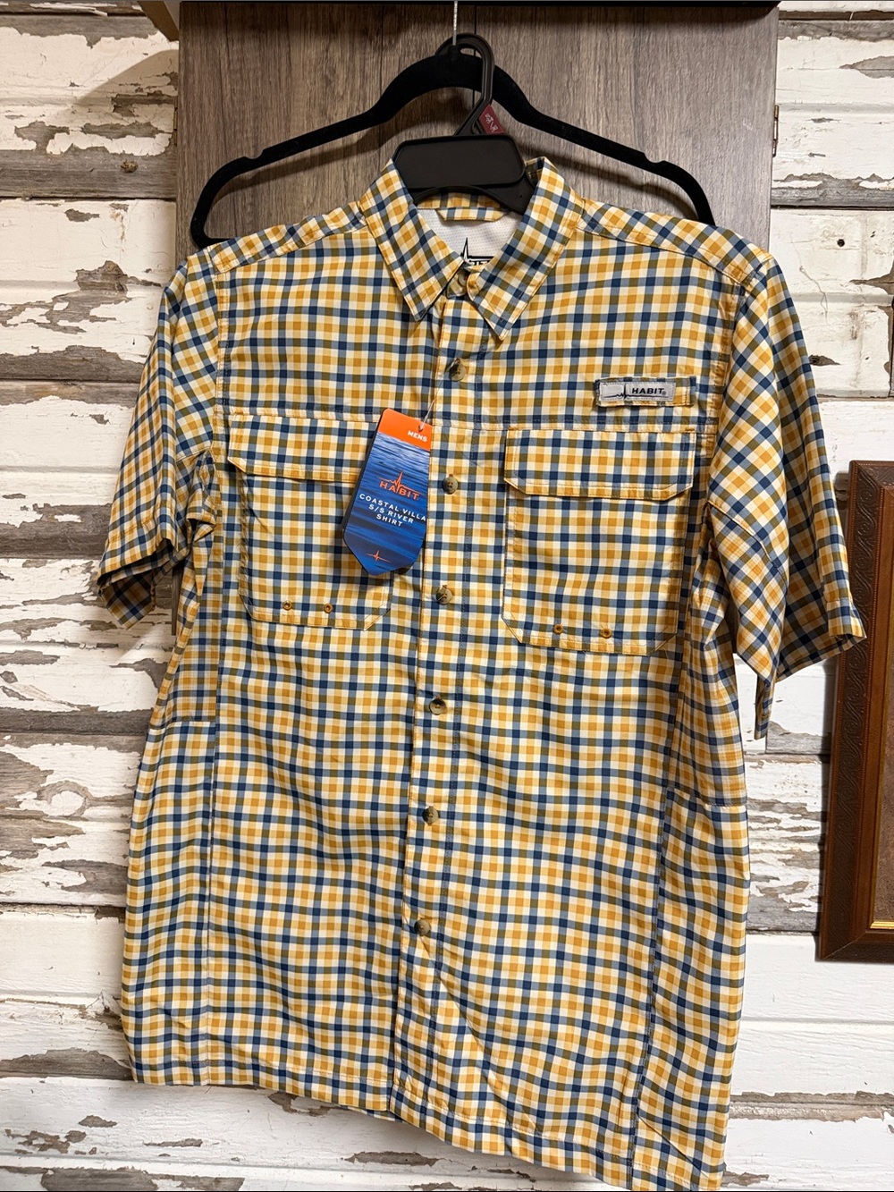 Habit Men’s Short-Sleeve Plaid Button-Down Shirt in Yellow & Blue